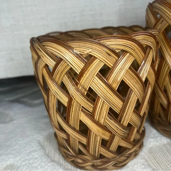 VTG Wicker Basket Planter Braided Woven Cachepot MCM Boho Cottage Set of 3 - Picture 5 of 17